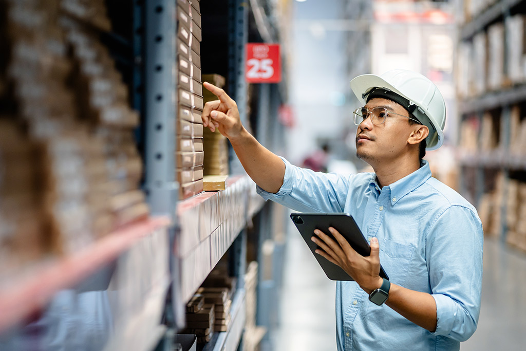 worker checking inventory